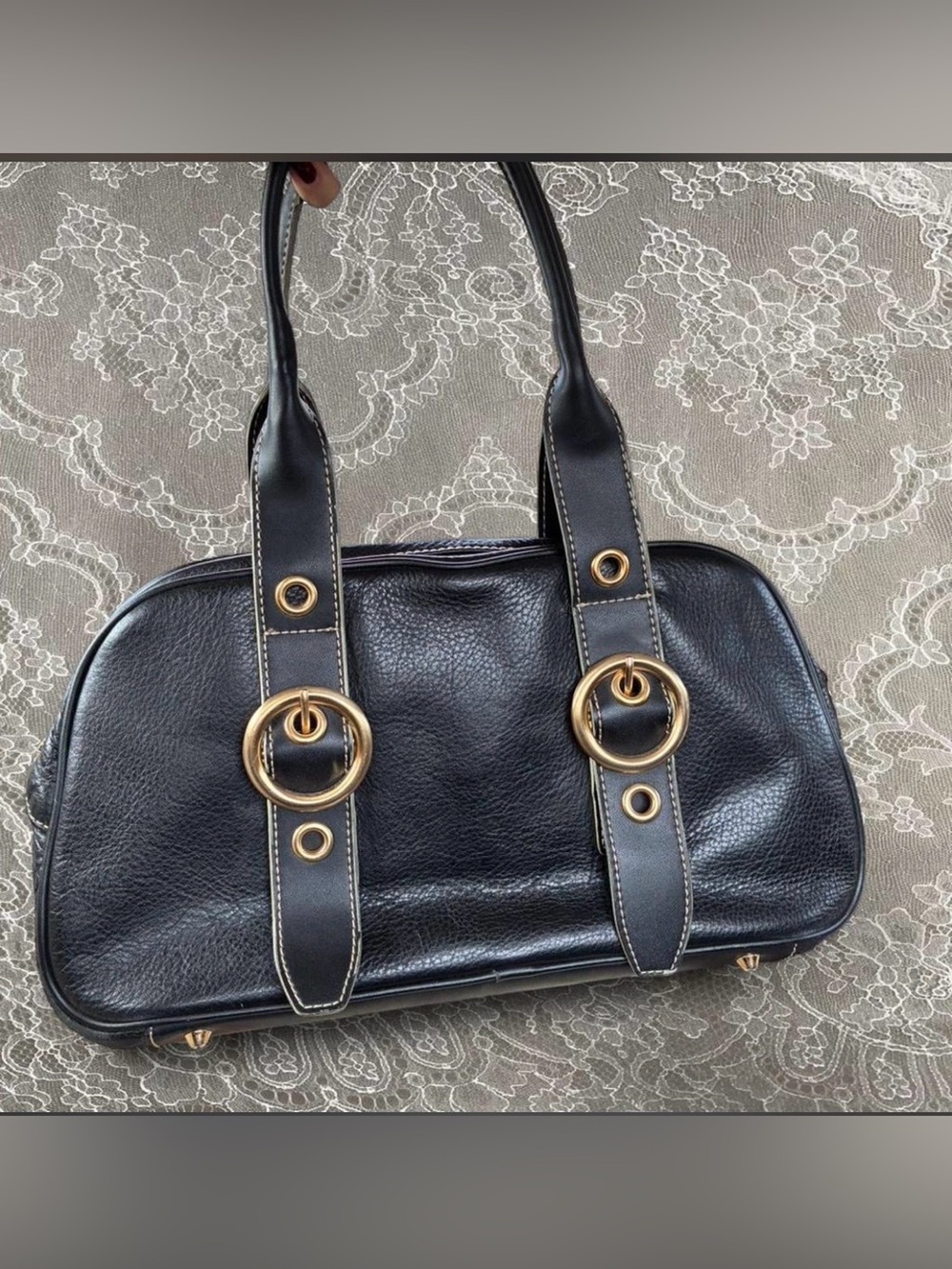 Maxx New York Black Handbag with Gold Ring Hardware - Picture 2 of 8